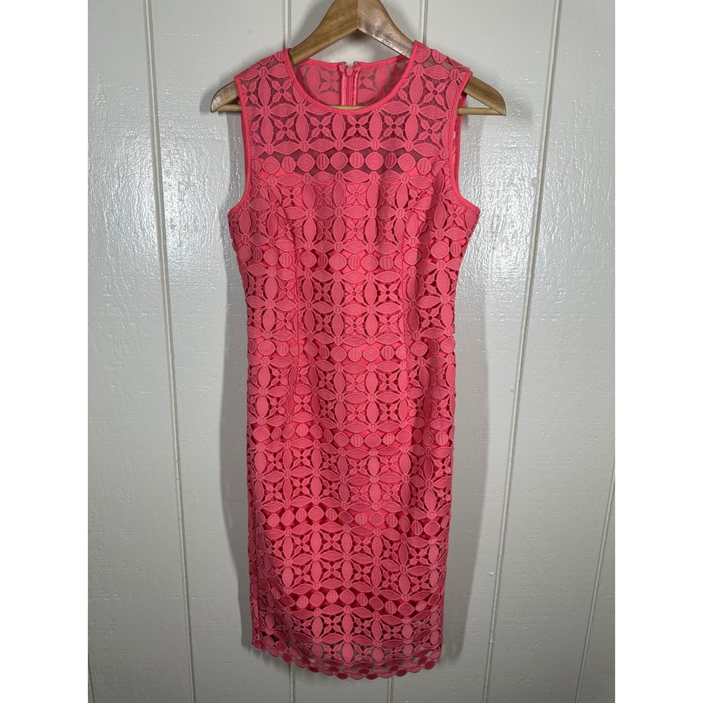 White House Black Market Dress Womens 2 Pink Lace Sheath Sleeveless Crew Neck